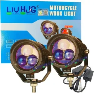 HJG 3 LED Projector Fog Triple Lens 120W Foglight New Model with Power Adaptor Foglight Ultra Wide Dual Intensity LED Driving Fog Lights White/Yellow (2*60W = 120W Total) Universal For All Cars & Bikes HJG New 3 LED Projector Devil HJG 126 Fog