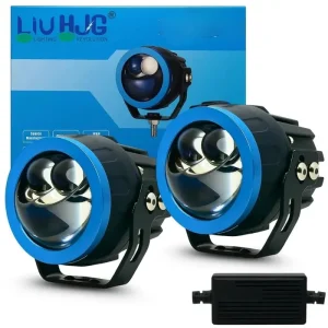 LIU HJG Terminator 2 Projector Foglight 100W with Laser Spot and Wide Spread Red DRL/White/Yellow/Warm White Light 100W Foglight Ultra Wide Dual Intensity LED Driving Fog Lights 3000K/4300K/6500K Universal For All Cars & Bikes LIU HJG Terminator 2 Bi Foglight