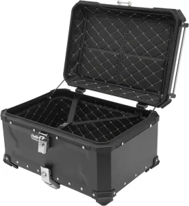 MT Racing 65L Motorcycle Top Case, Universal Aluminum Tail Storage Box for Motorcycles, Waterproof Motorbike Top Box with Lock & Leather Lining & Cushion, Motorcycle Trunk for Luggage Helmet(Black)