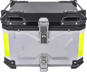 MT Racing MT Racing 55L Motorcycle Top Case, Aluminum Alloy Rear Top Case 55L with Safety Lock, Universal Motorbike Luggage Carrier Box, Trunk Tour Tail Box for Helmet, Raincoat, Gloves, Clothes With Back Cushion Pad or Backrest Pad Silver